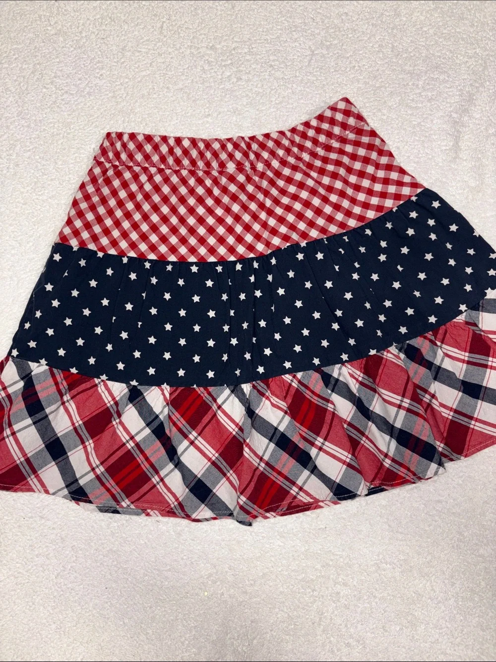 Gymboree Red, White Blue Tiered Plaid gingham Star Skort patriotic 4th July 7
